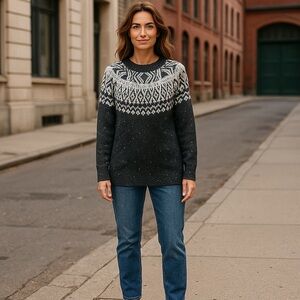 Soft Surroundings Grey & White‎ Nordic Fair Isle Design Size XS Sweater